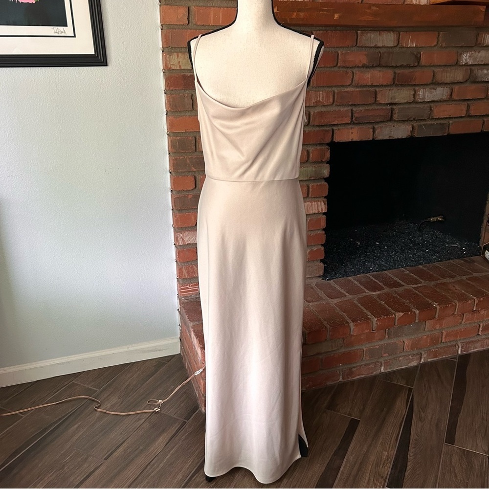 Anthropologie BHLDN Cali Satin Charmeuse Midi Dress in Oyster Sz 4 - Picture 3 of 9